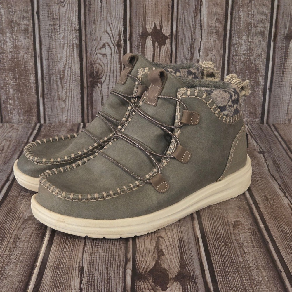 Sz 7 Womens Hey Dude Eloise Recycled Leather Granite Grey Ankle Boots VGUC!